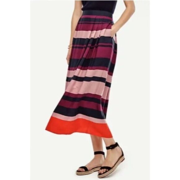 Ann Taylor Skirt Maxi Size 12 A-Line Purple Colorblock Pleated Striped Long - Picture 1 of 9